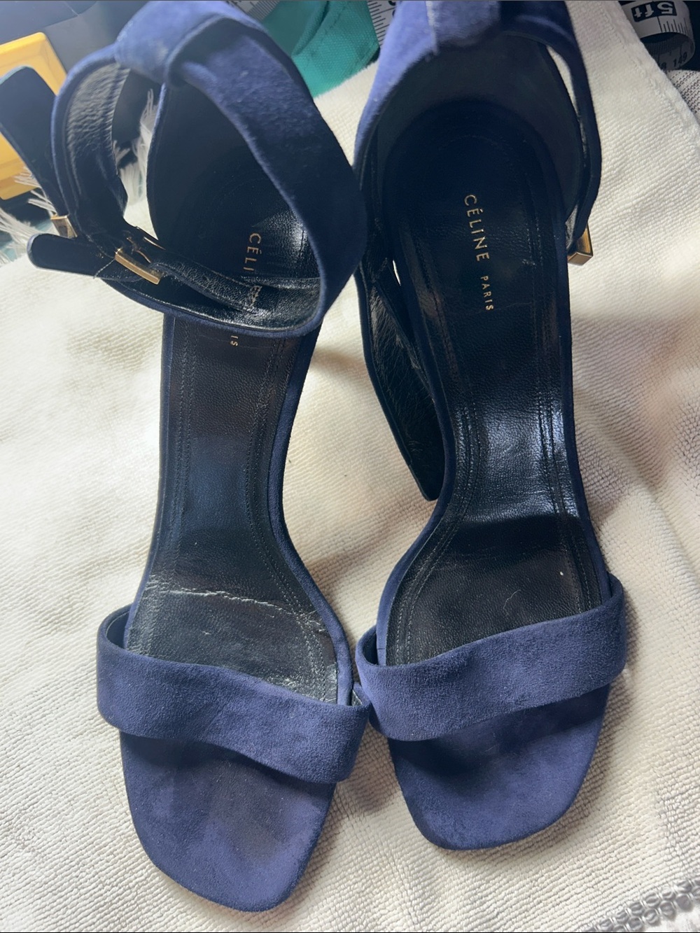 Celine Deep Navy Suede Ankle-Strap Heels